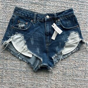 Topshop Moto Mom Distressed Cutoff Denim Jean Shirts Size 4 NWT